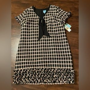 Cece - black and beige check tweed dress